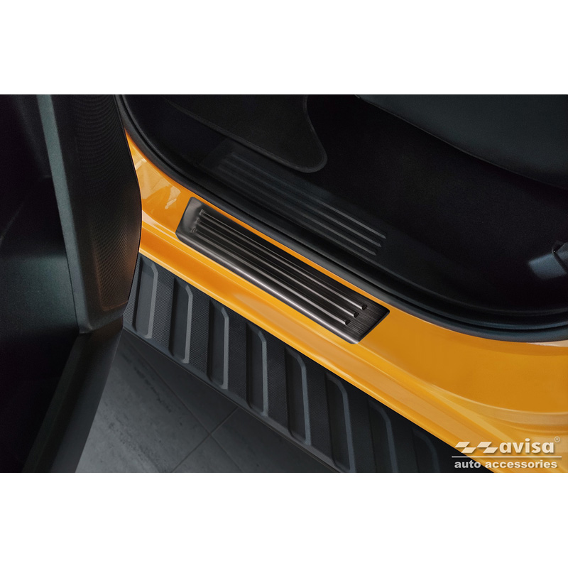 Black Inox door sill protectors  Ford Ranger VI 2022- 'Lines' - 4-pieces