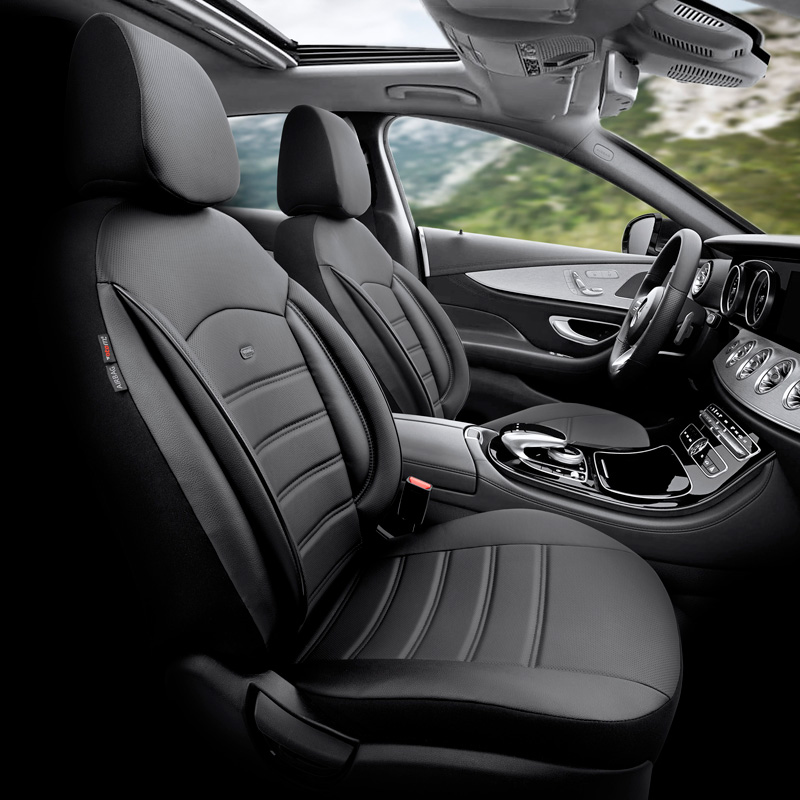 Universal Full-Leather Seat cover set 'Inspire' Black - 11-pieces -  Side-Airbags