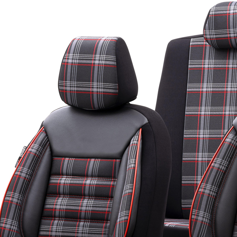 Universal Fabric Seat cover set 'Sports' Black/Grey/Red - 11-pieces -  Side-Airbags