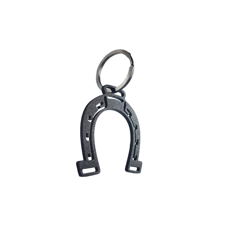 Stainless steel key chain - 'Horseshoe' (black, glitter)
