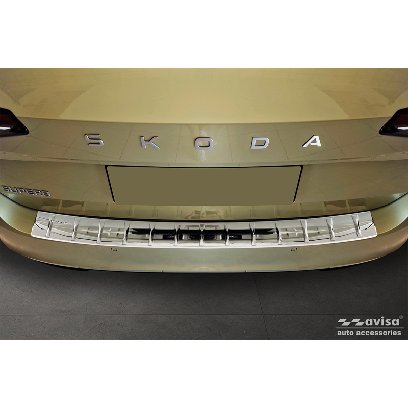 Chrome Stainless Steel Rear bumper protector  Skoda Superb IV Combi 2023- 'Ribs'
