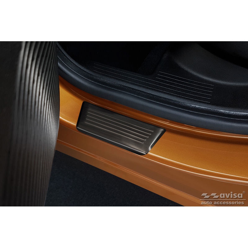 Black Stainless Steel Door sill protectors  Renault Captur II 2020- & Mitsubishi ASX II 2023- 'Lines' - 4-pieces