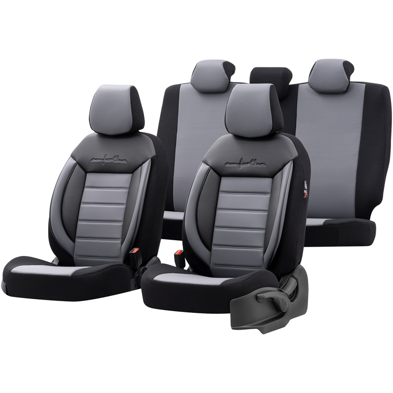 Universal Leather/Fabric Seat cover set 'Comfortline' Black/Grey - 11-pieces -  Side-Airbags