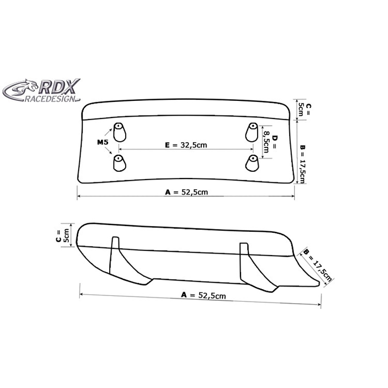 Rear bumper skirt 'Diffuser' Universal 'U-Diff' 52,5cm (PU)