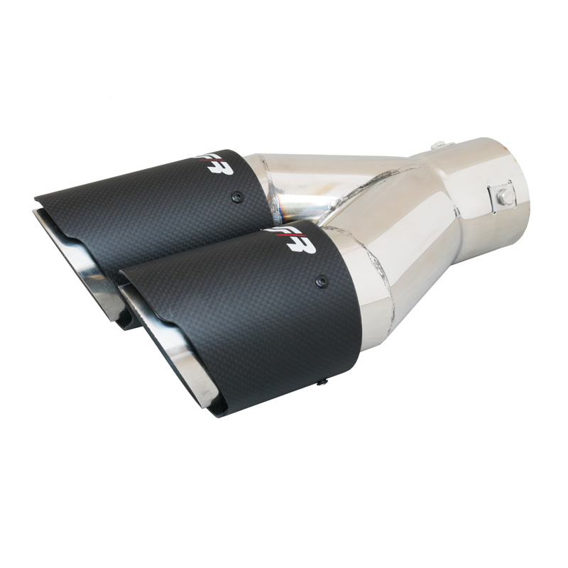 Simoni Racing Exhaust Tip Double Round/Slanted (Right) Matt-Carbon+Inox - Ø92xL305mm - Installation 40-76mm
