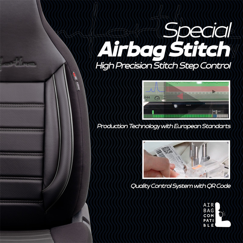 Universal Leather/Fabric 'CityBug' Seat cover set 'Comfortline' Black/Grey - 9-pieces -  Side-Airbags