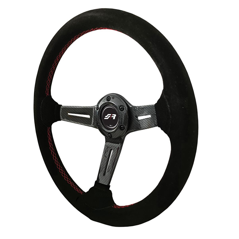 Simoni Racing Universal Steering Wheel Tommi - Carbon - Black Suede + Red Stitching - Diameter 350mm