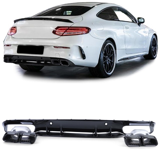 Diffuser passend voor Mercedes C205 A205 Coupe / Cabrio 15-19 C63 Design Zwart