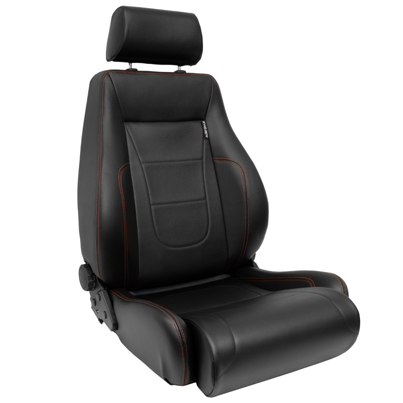 Sport seat 'Retro II' - Black Synthetic leather + Red stitching - Dual-side reclinable back-rest - incl. slides