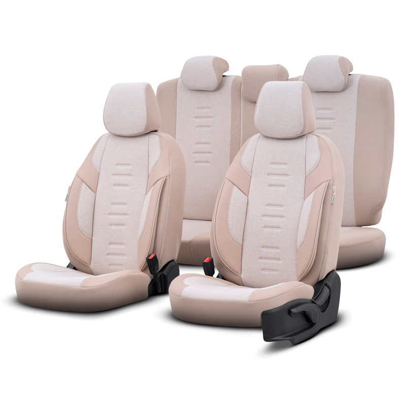 Universal Linen/Leather/Fabric Seat cover set 'Throne' Crème - 11-pieces -  Side-Airbags