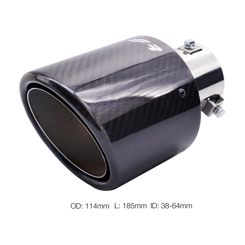Simoni Racing Exhaust Tip Round/Slanted Shiny-Carbon+Inox - Ø114xL185mm - Installation 38-63mm