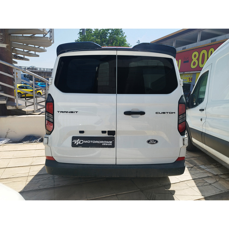 Motordrome Roof spoiler V.3  Ford Transit Custom (V710) 2023- & Volkswagen Transporter T7 2024- (with 2 barn doors) (PU)