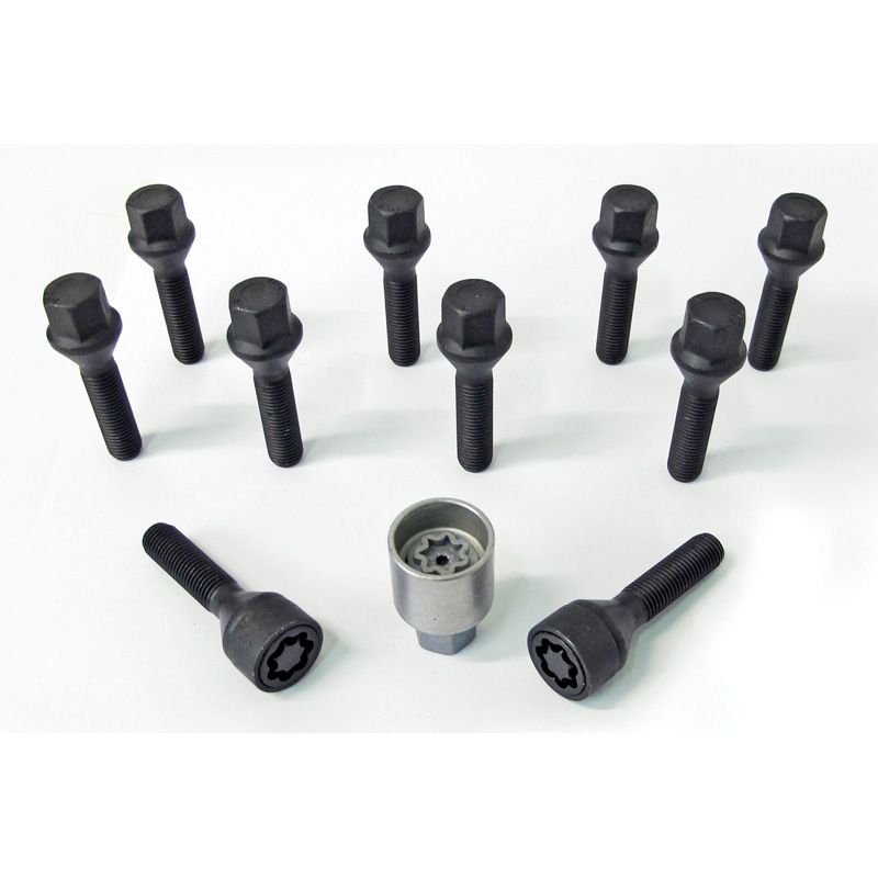 H&R Wheel bolt Set Taper-Head M12x1.50 - Length 43mm - Black - 10 pcs. - incl. wheel-locks