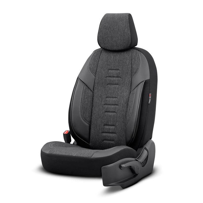 Universal Linen/Leather/Fabric Seat cover set 'Throne' Black/Grey - 11-pieces -  Side-Airbags