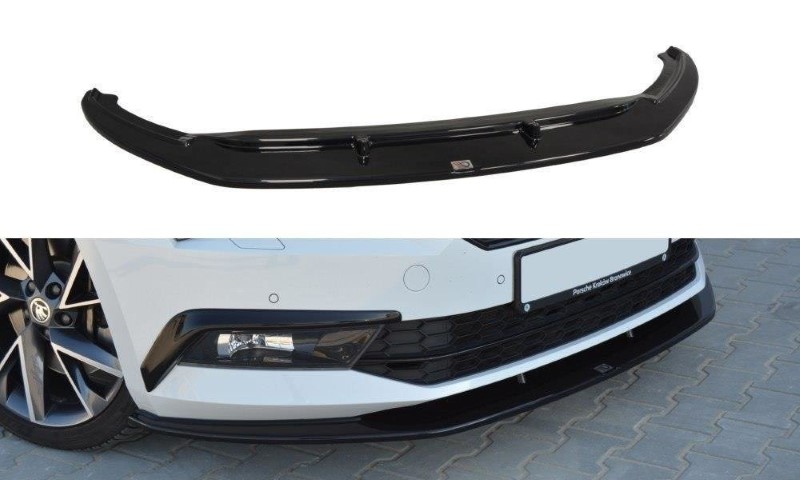 Voorspoiler passend voor Skoda Superb 3 Maxton Design glans zwart V.3