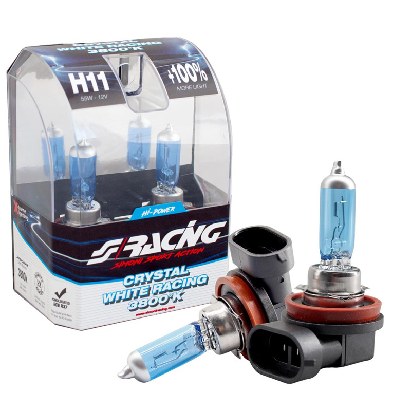 Simoni Racing Halogen Bulbs 'Crystal White Racing' H11 (3800K) 12V/55W, set of 2 pieces ECE-R37