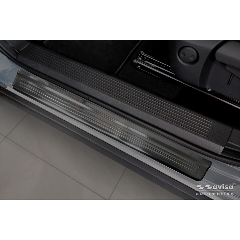 Avisa Black Stainless Steel Door sill protectors  Nissan Qashqai III 2021-2024 & Facelift 2024- - 'Lines' - 4-pieces