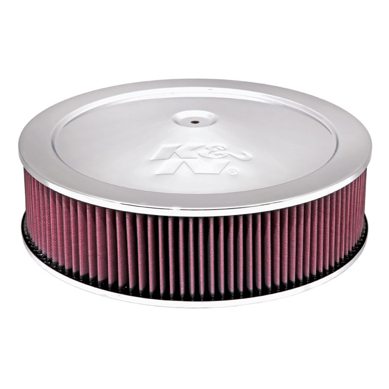 K&N Round Air Filter Assembly - 130mm flange, 356mm diameter, 95mm height, 32mm drop base (60-1290)