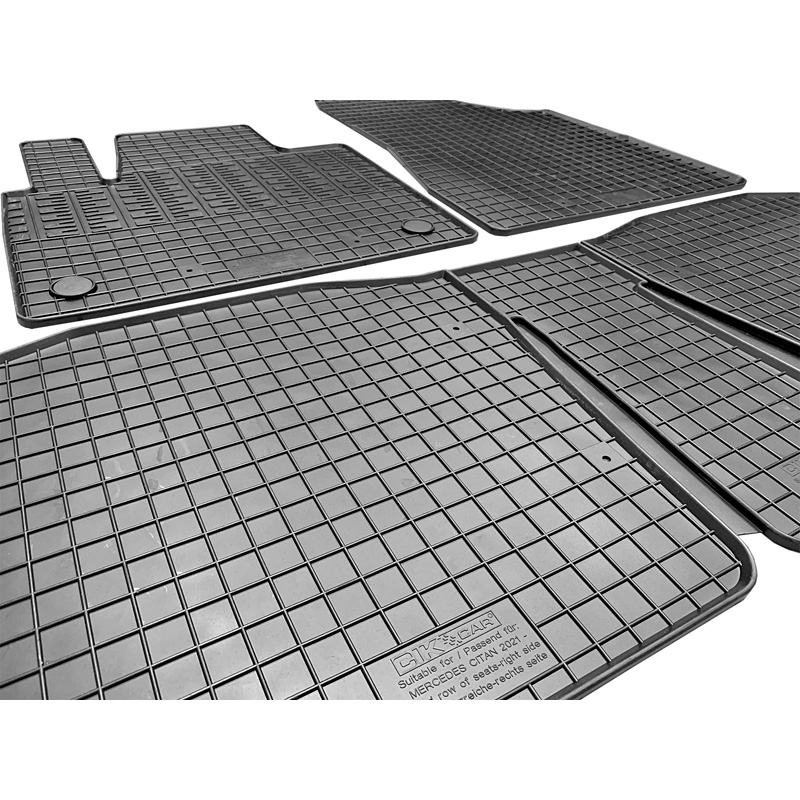 Rubber car mats set  Mercedes Citan Tourer / T-Class MPV (W420) & Renault Kangoo III MPV & Nissan Townstar MPV 2021- (5-pieces + fixing system)