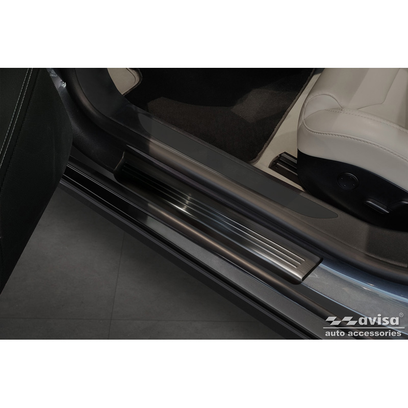 Black Inox door sill protectors  Tesla Model S 2012-2016 & Facelift 2016- 'Lines' - 4-pieces