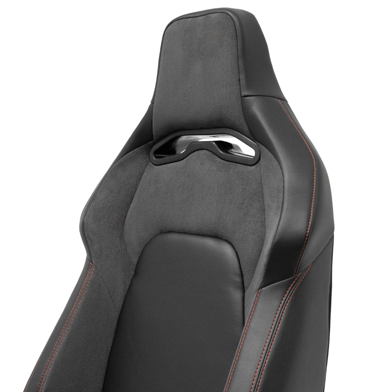 Sport seat 'VGR' - Black Synthetic leather + Dark Grey Fabric/Suede + Red stitching - Dual-side reclinable back-rest - incl. slides