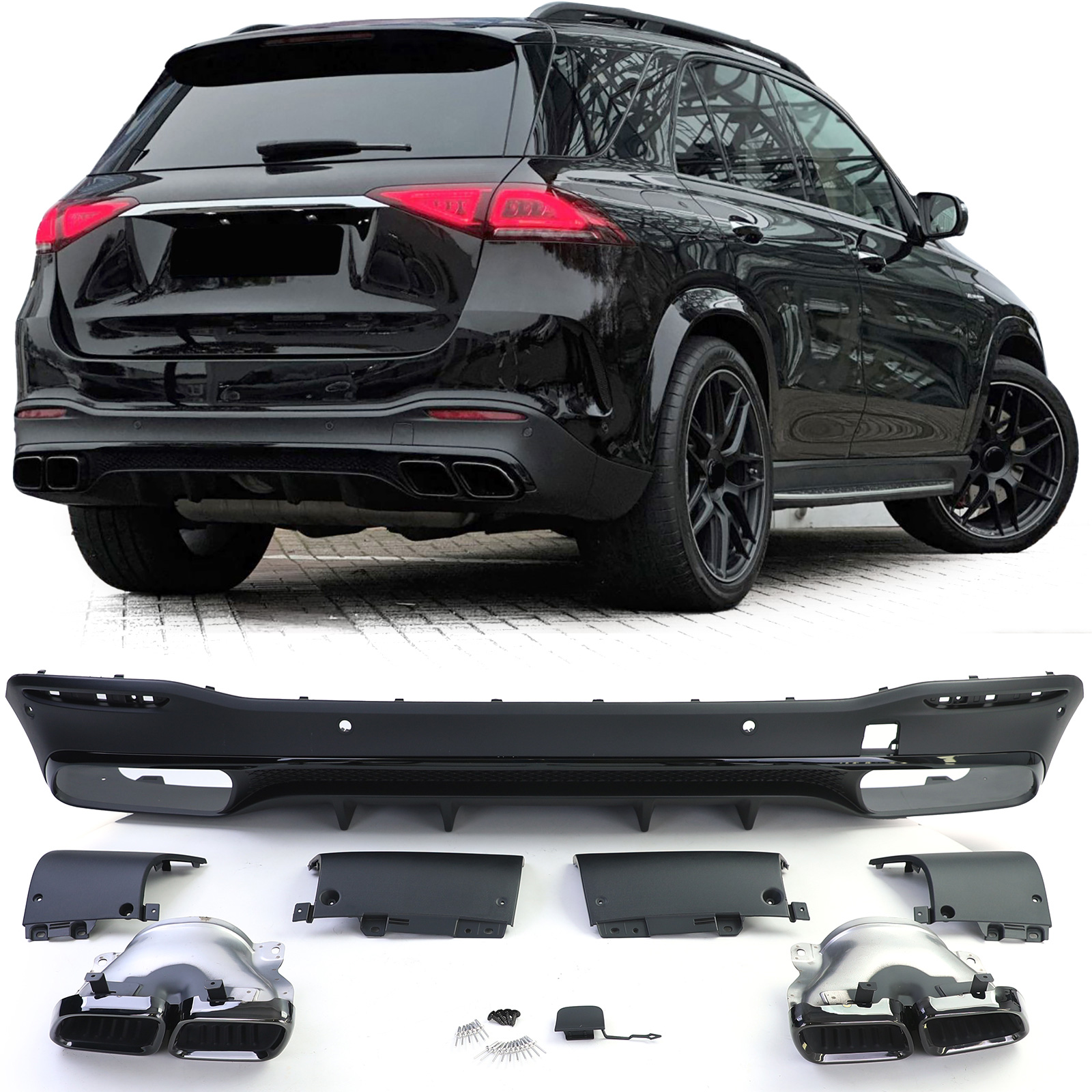 Diffuser passend voor Mercedes GLE SUV W167 V167 19-23 AMG Look Zwart