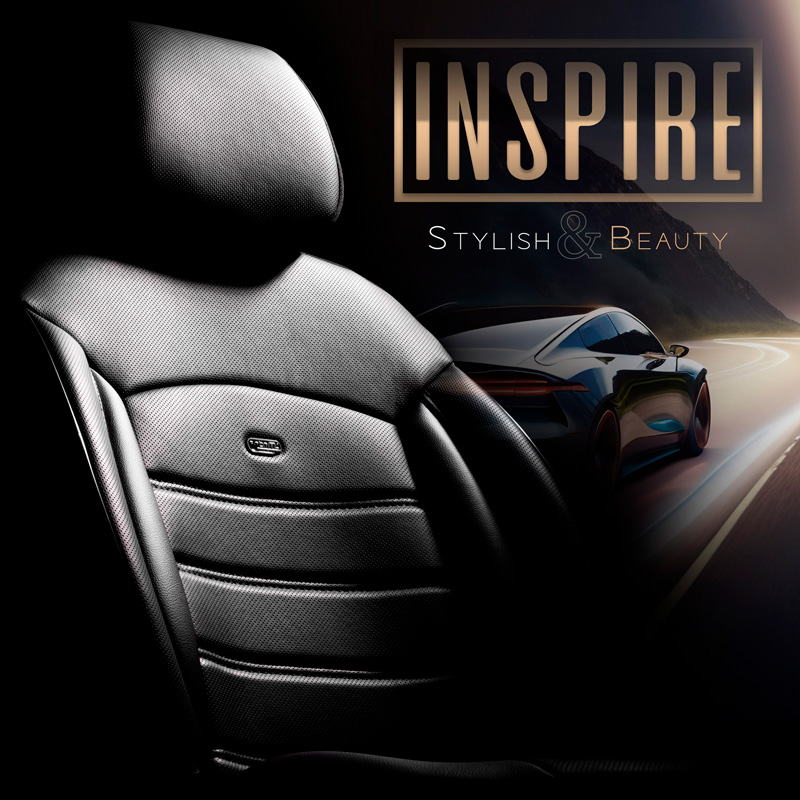 Universal Full-Leather Seat cover set 'Inspire' Black - 11-pieces -  Side-Airbags