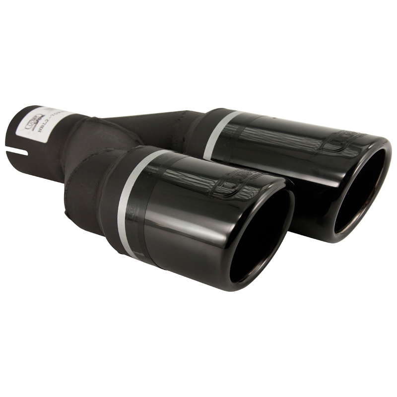 Ulter Sport Exhaust finisher (left) - Double Round Ø70mm - Length 200/180mm - Installation ->50mm - Inox Black
