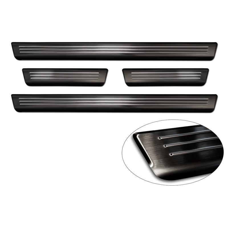 Black Inox door sill protectors  Volkswagen ID.4 2020- 'Lines' - 4-pieces