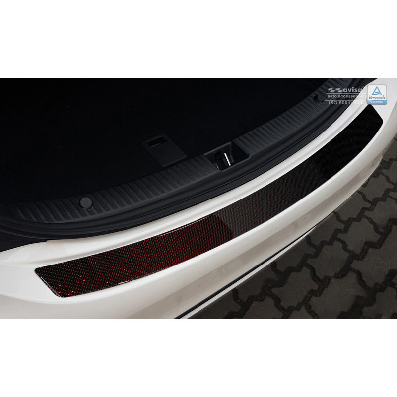 Carbon Rear bumper protector  Mercedes C-Class W205 Sedan 2014-2021 Red-Black Carbon