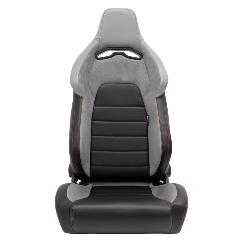 Sport seat 'VGR' - Black Synthetic leather + Light Grey Fabric/Suede + Red stitching - Dual-side reclinable back-rest - incl. slides