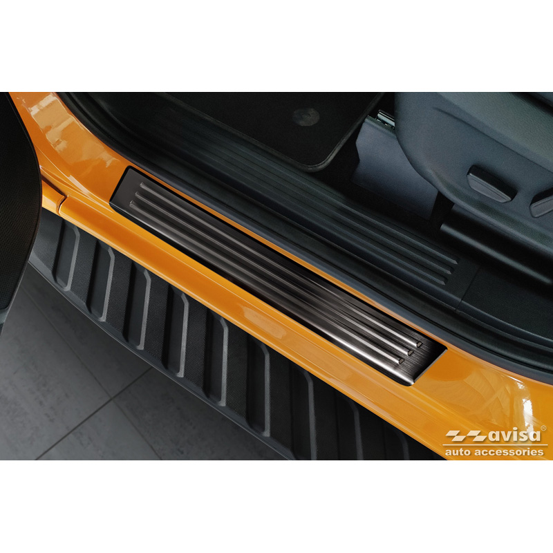 Black Inox door sill protectors  Ford Ranger VI 2022- 'Lines' - 4-pieces