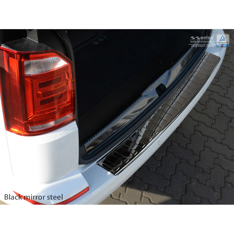 Black Mirror Stainless Steel Rear bumper protector  Volkswagen Transporter T6 2015-2019 & FL 2019-2020 & T6.1 2020-2022 (with rear hatch) 'Ribs'