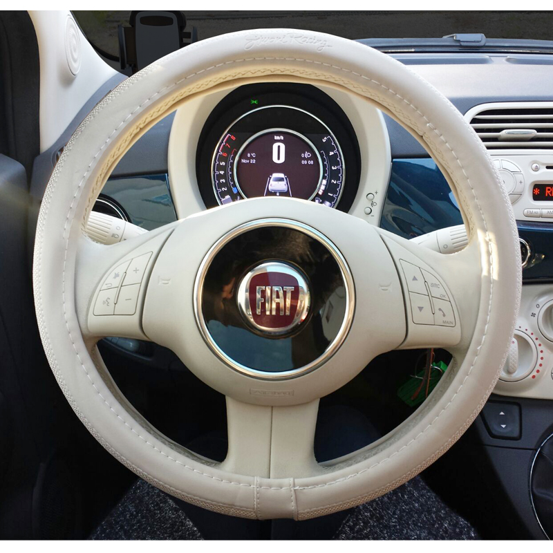 Simoni Racing Steering Wheel Cover 500 - Cream Ecoleather/Cotton - 37-39cm