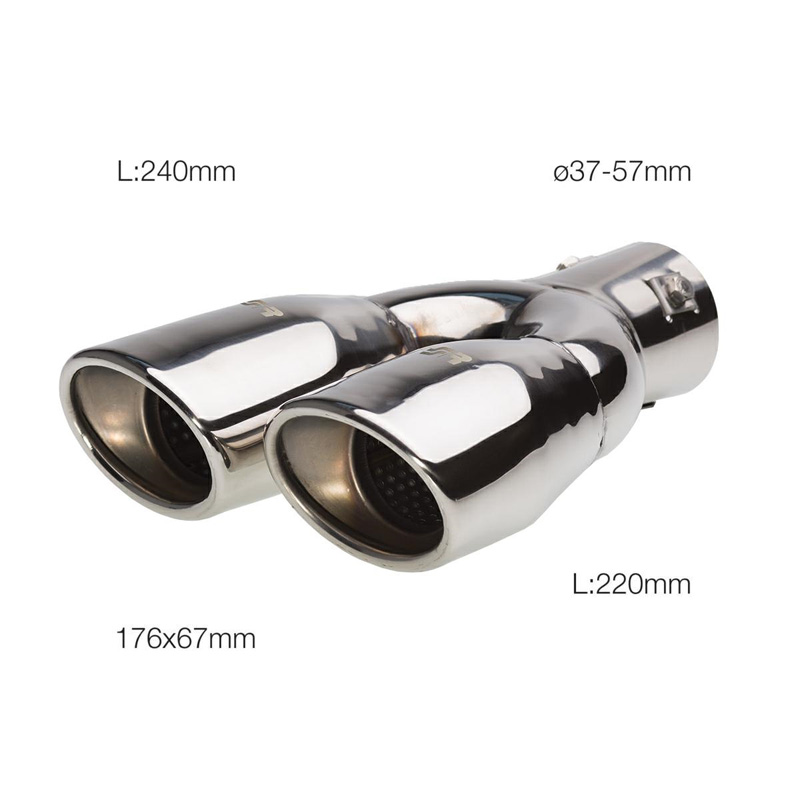 Simoni Racing Exhaust Tip Double Oval/Slanting Inox - 167x67xL220mm - Installation 37->57mm - Right