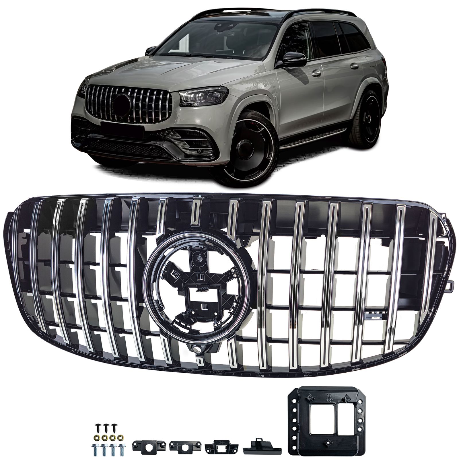 Grill passend voor Mercedes GLS X167 FL 23-.. Glans Zwart / Chroom
