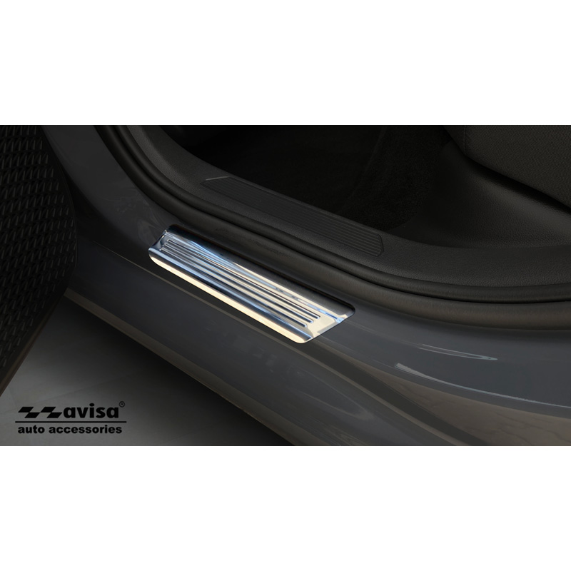 Silver-Mirror Inox door sill protectors  Volkswagen Golf VIII HB/Variant 2020-2024 & FL 2024- 'Lines' - 4-pieces