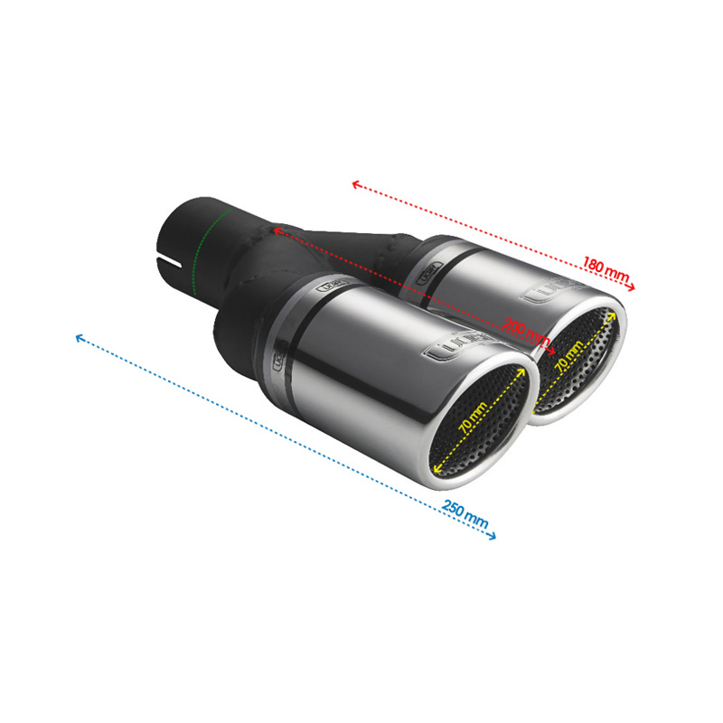 Ulter Sport Exhaust finisher - Double Round Ø70mm RS - Length 200mm - Installation ->50mm - Inox