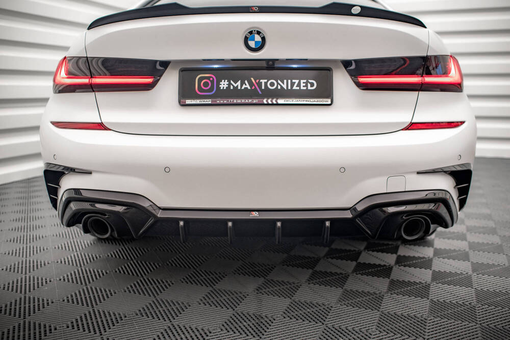 Diffuser passend voor BMW 3 Serie M Pakket G20 G21 met Trekhaak Maxton Glans Zwart