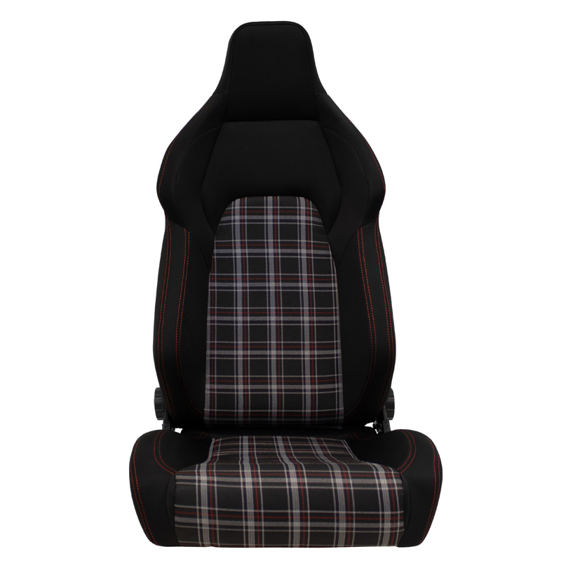 Sport seat 'VGR' - Black Fabric + Fabric in Red checkered pattern + Red stitching - Dual-side reclinable back-rest - incl. slides