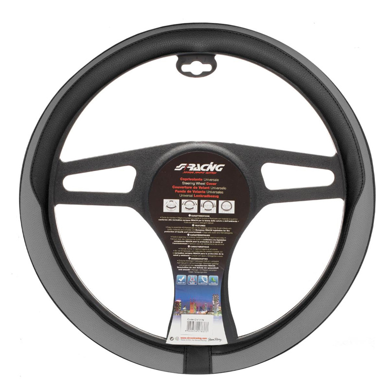 Simoni Racing Steering Wheel Cover Tidy - Black/Grey Ecoleather - 37-39cm