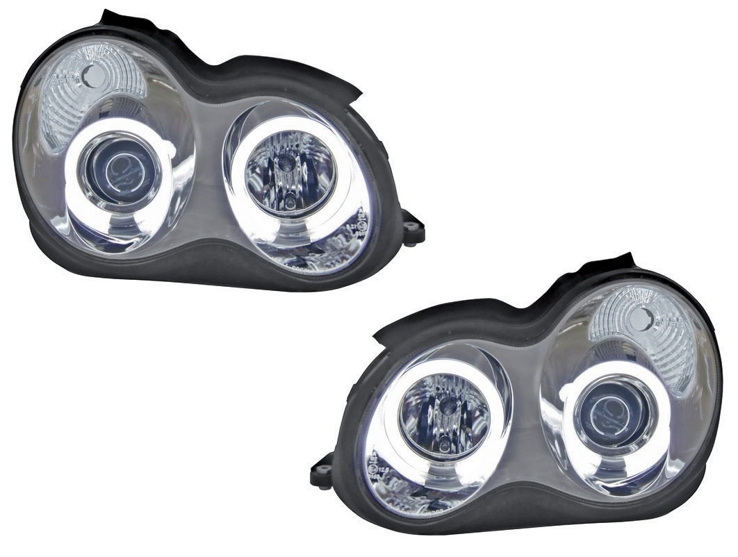 Headlights Mercedes W203 00-07 h1+h1 Angel Eyes CCFL chome