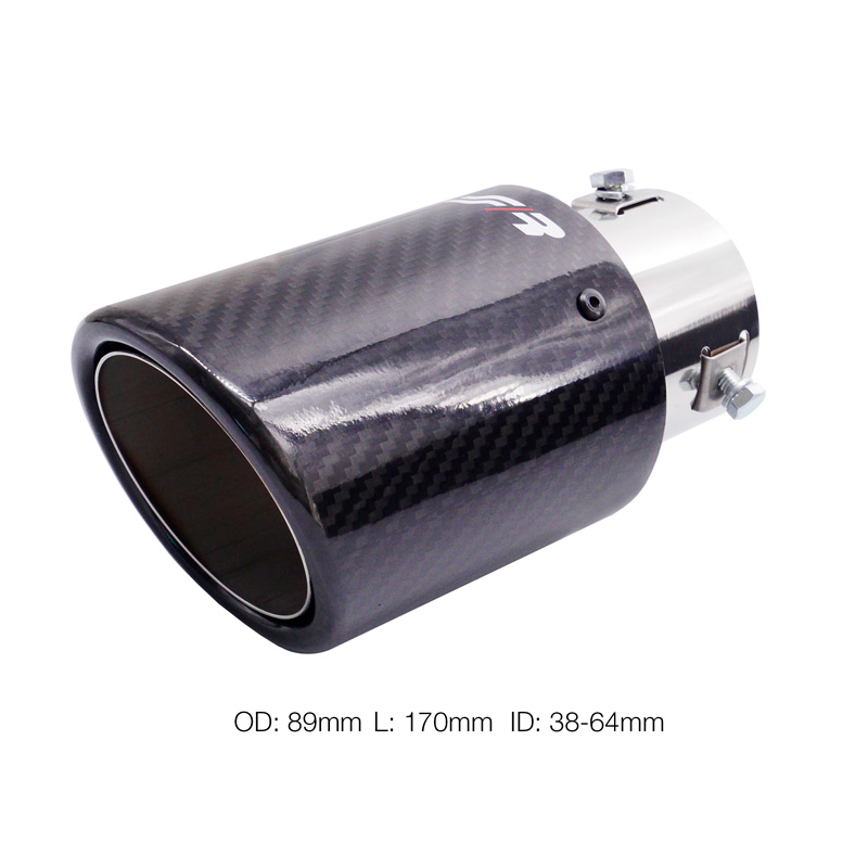 Simoni Racing Exhaust Tip Round/Slanted Shiny-Carbon+Inox - Ø89xL170mm - Installation 38-63mm