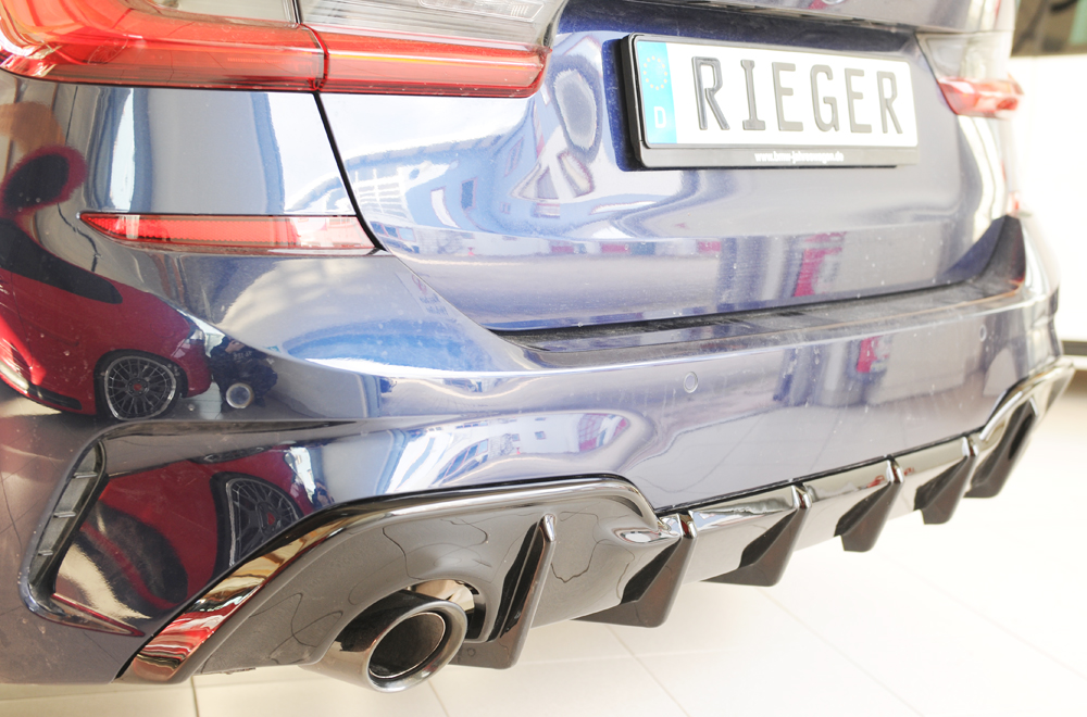 Diffuser passend voor BMW 3 Serie G20 Rieger Glans Zwart met Trekhaak