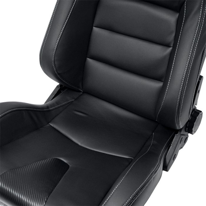 Sport seat 'RK' - Black Synthetic leather + SIlver stitching - Dual-side reclinable back-rest - incl. slides