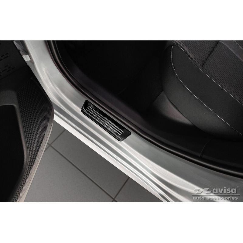 Black Inox door sill protectors  Skoda Octavia IV Sedan/Combi 2020-2024 & FL 2024- 'Hybrid' - 4-pieces