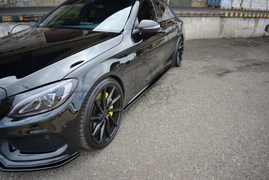 Zijskirts passend voor Mercedes C43 AMG W205 Maxton Design glans zwart