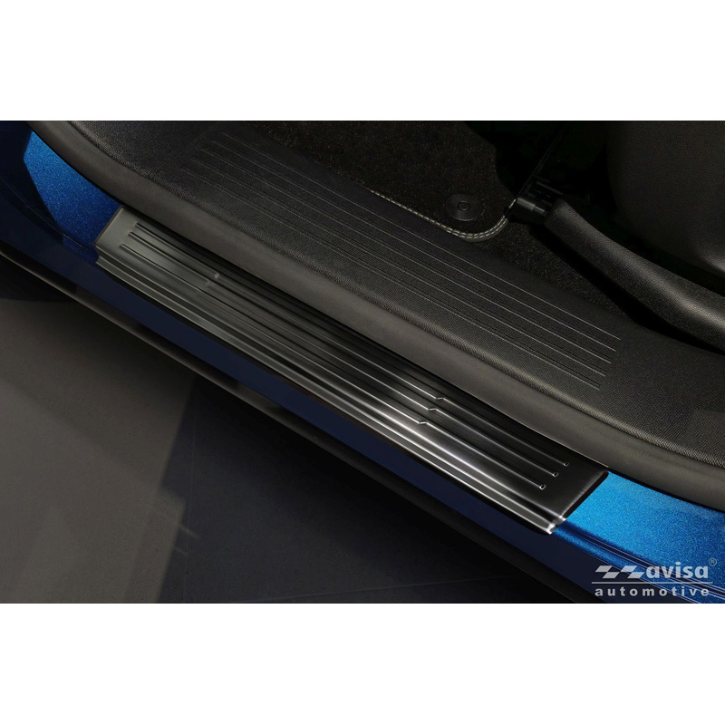 Avisa Black Stainless Steel Door sill protectors  Peugeot 3008 III 2024- - 'Lines' - 4-pieces