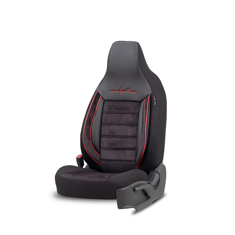 Universal Velours/Fabric 'CityBug' Seat cover set 'Comfortline' Black/Red - 9-pieces -  Side-Airbags