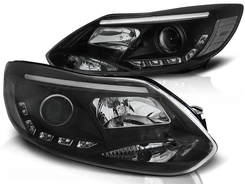 Set Headlights in DRL-Look  Ford Focus III 2011- - Black - incl. Levelling Motor